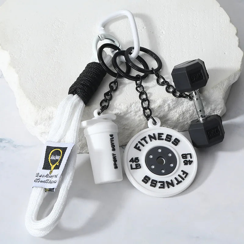 4-in-1 Fitness Keychain Set – Silicone Weight Plate, Kettlebell & Sport Bottle Charms for Gym Bags