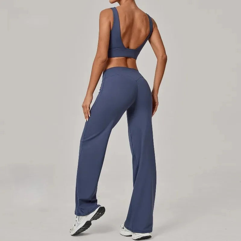 Women Yoga Set – Double Strap Comfort Bra + Straight-Leg Training Pants