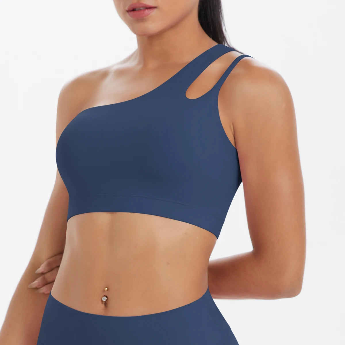 Oblique Shoulder Yoga Bra – Hollow-Out Back Push-Up Sports Vest for Running & Fitness