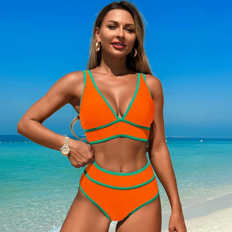 Solid Color Two-Piece Swimsuit