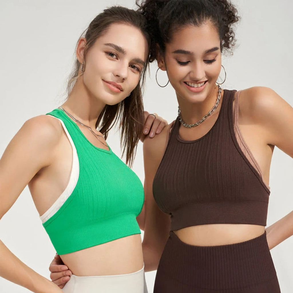 Contrasting Seamless Fake Two-Piece Yoga Bra