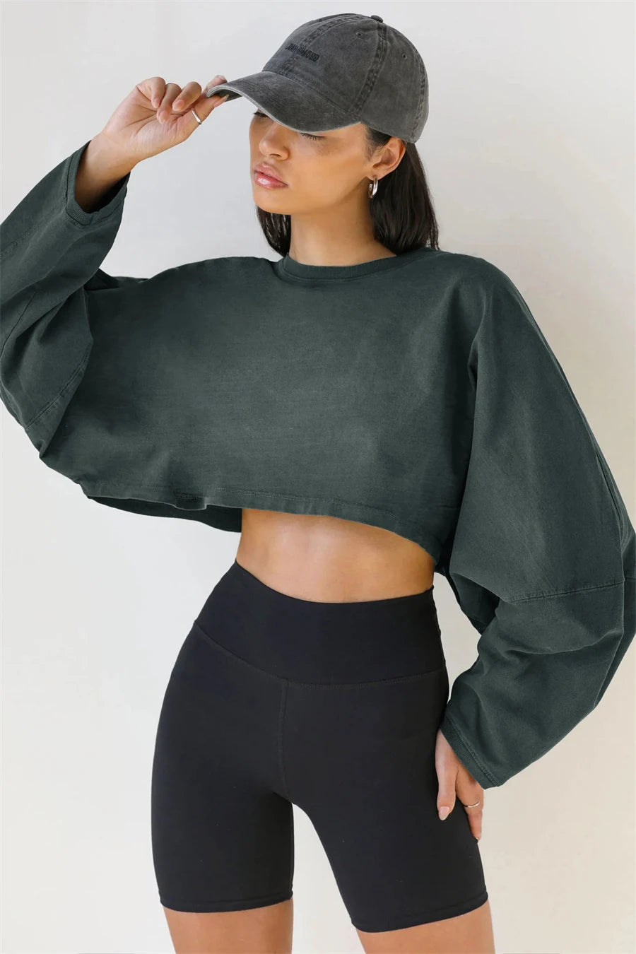 Women's Long Sleeve Sports Crop Top – Loose Gym Yoga T-Shirt Spring Autumn Fitness Wear