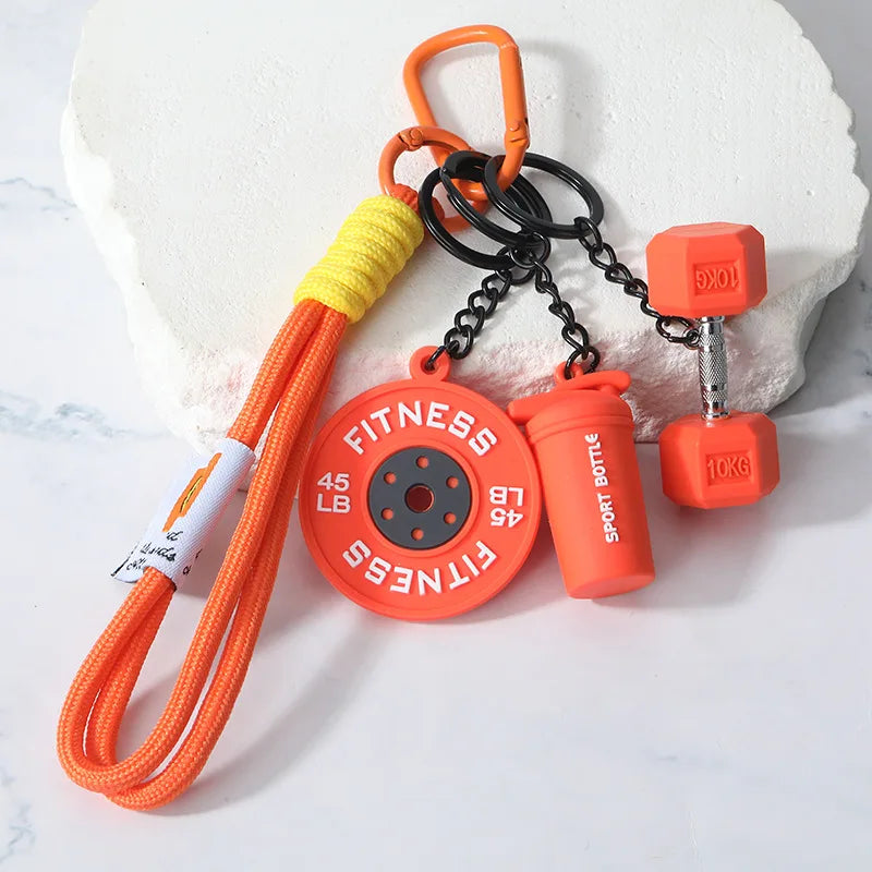 4-in-1 Fitness Keychain Set – Silicone Weight Plate, Kettlebell & Sport Bottle Charms for Gym Bags